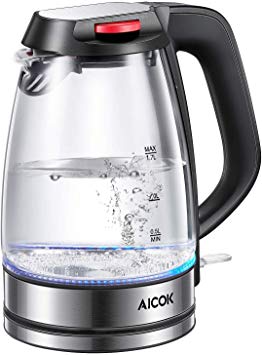 Aicok Glass Electric Kettle 1.7L Fast Water Kettle Premium Strix Thermostat Control Kettle LED Indicator Light Cordless Kettle, Auto Shut Off with Boil Dry Protection FDA Certified Tea Kettle, 1500W