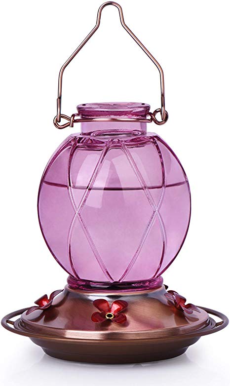 BOLITE 18016-P Hummingbird Feeder, Glass Hummingbird Feeder for Outdoors, Netted Texture Ball Shape Bottle, 18 Ounces, Lavender