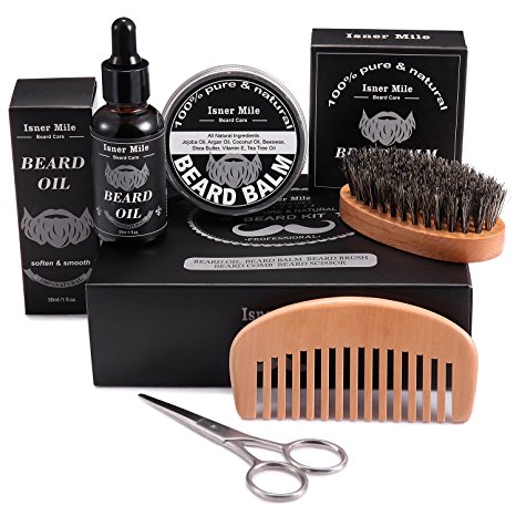 UPGRADED Beard Kit for Men Beard Growth Grooming & Trimming with Unscented Oil , Leave-in Conditioner, Mustache & Beard Balm Butter Wax, Beard Brush, Beard Comb, Sharp Scissors Gift Set