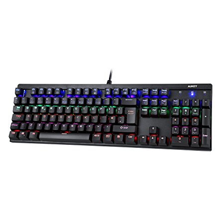 AUKEY Mechanical Keyboard LED-Backlit Blue Switches 105 Keys UK Layout Waterproof Gaming Keyboard Metal Plate 100% Anti-ghosting for Gamers and Typists