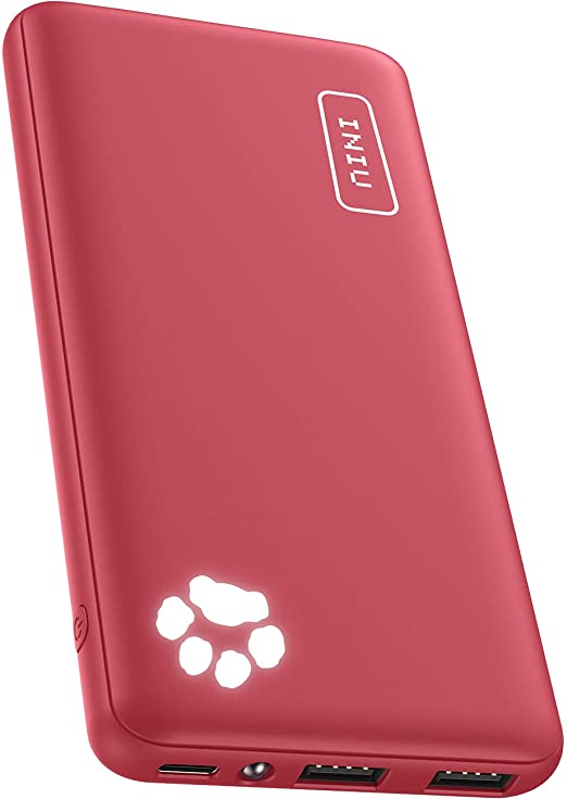 INIU Power Bank, Slimmest & Lightest 10000mAh USB C Triple 3A Portable Charger, Fast Charging Powerbank with Flashlight, Battery Pack for iPhone 13 12 X Pro Samsung S21 S20 Xiaomi iPad [Red]