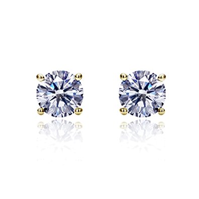 14K Yellow Gold 6mm Round Cut Cubic Zircornia Prong Set Solitaire Screwback Stud Earrings (Other Colors)