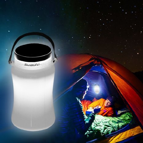 Suaoki Led Camping Lantern Lights Built-in 1000mAn Rechargerable Battery Powered by Solar and USB ChargerHanging Collapsible for Backpacking Tent Hiking 700ml Silicon Waterproof ContainerWhite