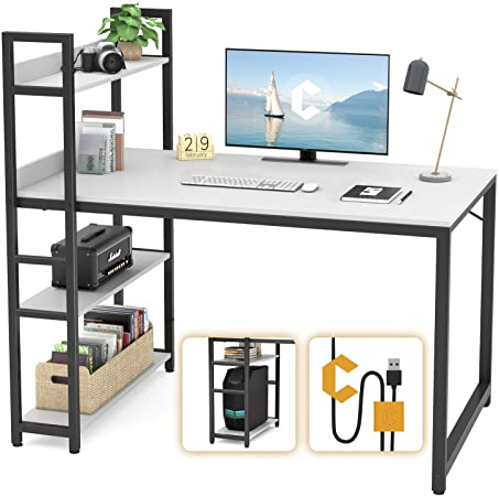 Cubicubi Computer Desk 47 inch with Storage Shelves Study Writing Table for Home Office,Modern Simple Style,White