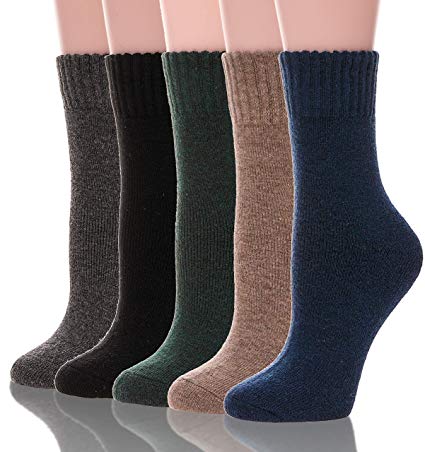 Womens Wool Socks Thick Heavy Thermal Fuzzy Warm Winter Crew Socks for Cold Weather 5 Pairs