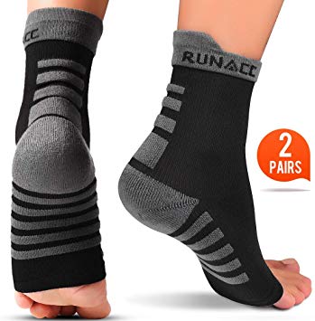 RUNACC Ankle Brace Support Sleeve with Gradual Compression (2 Pairs) Foot Arch Socks for All Sports and Sprain, Tendonitis & Heel Pain Relief for Men & Women