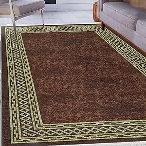 Ottomanson Machine Washable Non Shedding Wrinkle-Free Cotton Flatweave Border Design 4x6 for Living Room, Kitchen, Bedroom Area Rug/Entryway Mat, 4' x 6', Blue