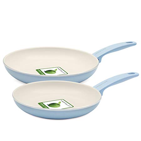 GreenLife Cambridge Induction Pro Ceramic Nonstick Oven Safe Dishwasher Safe 9.5-Inch 11-Inch Frypan Cookware Set, 2-Piece, Light Blue