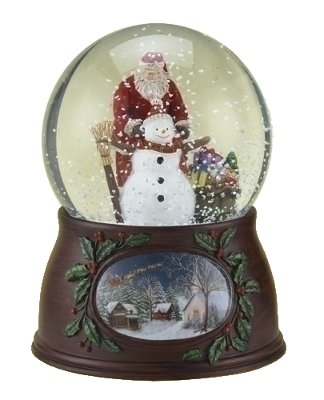 Roman Christmas Musical Revolving Santa Claus and Snowman Snow Globe Glitterdome Plays "Have Yourself A Merry Little Christmas"