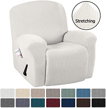 H.VERSAILTEX Stretch Recliner Slipcovers 1-Piece Durable Soft High Stretch Jacquard Sofa Furniture Cover Form Fit Stretch Stylish Recliner Cover/Protector (Recliner, Ivory White)