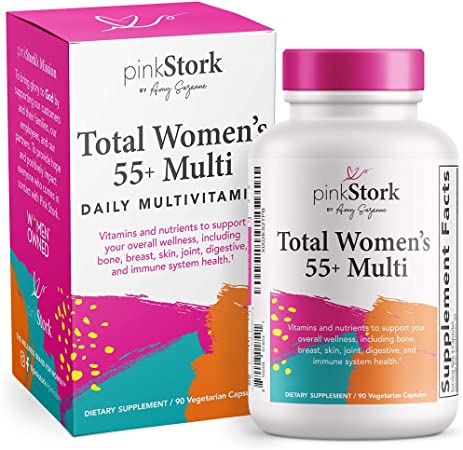 Pink Stork Total 55  Multi: Multivitamin for Women 55 , Supports Bone, Skin, & Digestive Health with Zinc   Vitamin C   Vitamin B6   Folate   Biotin, Women-Owned, 90 Capsules