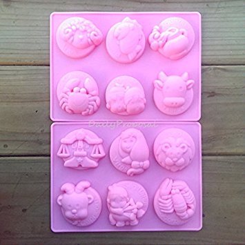 12 Zodiac Sign Horoscope Silicone Mold Bakeware Baking Cookie Pastry Chocolate Candy Butter Jello Ice Soap Making Homecraft DIY Mould Tray
