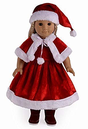sweet dolly Doll Clothes Santa Christmas Dress Outfit Fits 18 Inches American Girl Dolls (Dress, Hat, Cape)