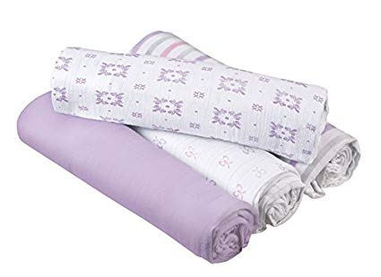 Aden by aden + anais Swaddle Baby Blanket, 100% Cotton Muslin, Large 44 X 44 inch, 4-Pack, Lavender Lady