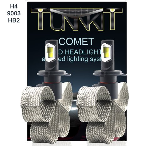 TUNNKIT LED Headlight H4/9003, Conversion Kit- COB Chips-High Beam 9600LM, Low Beam 6400LM 120W 6000K Pure White- Comet Series LED Headlights for DRL/Fog Light/ High Beam/ Low Beam Upgrade