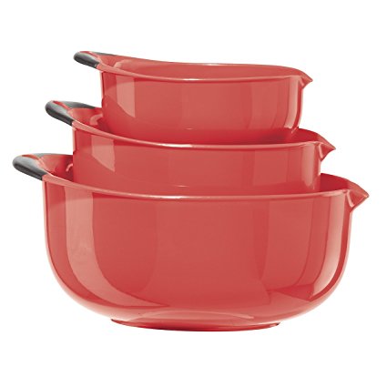 Oggi 3-Piece Oval Mixing Bowl Set, Red