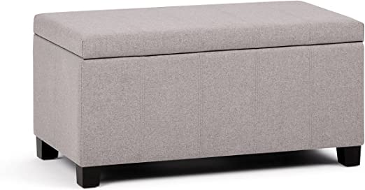 Simpli Home Dover 36 inch Wide Rectangle Lift Top Storage Ottoman Bench in Cloud Grey Linen Look Fabric, Footrest Stool, Coffee Table for the Living Room, Bedroom, and Kids Room, Contemporary