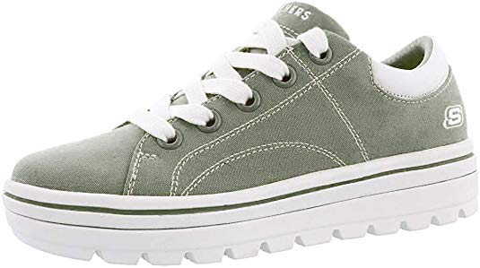 Skechers Women's Street Cleat. Canvas Contrast Stitch Lace Up Sneaker