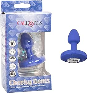 CalExotics Cheeky Gems Small Rechargeable Vibrating Probe Anal Butt Plug Vibrator - Blue - SE-0443-15-3