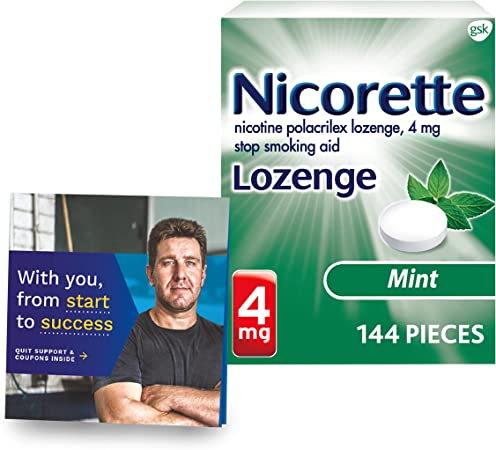 Nicorette 4mg Nicotine Lozenges to Help Quit Smoking with Behavioral Support Program - Mint Flavored Stop Smoking Aid, 144 Count