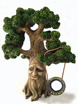 Fairy and Garden Gnome Tree - Enchanted Grandpa Miniature Tree with Removable Glow in the Dark Welcome Sign for Fairies and Lawn Gnomes