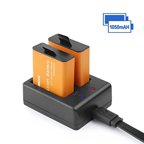 CAMKONG 2 x 1050mAh Rechargeable Action Camera Battery With USB Dual Battery Charger for AKASO/APEMAN/FITFORT/ODRVM/SOOCOO/Lightdow/Campark/WiMiUS/Pictek/Vtin/EKEN/Cymas/Vikeepro/Amuoc 4K Sports Camer