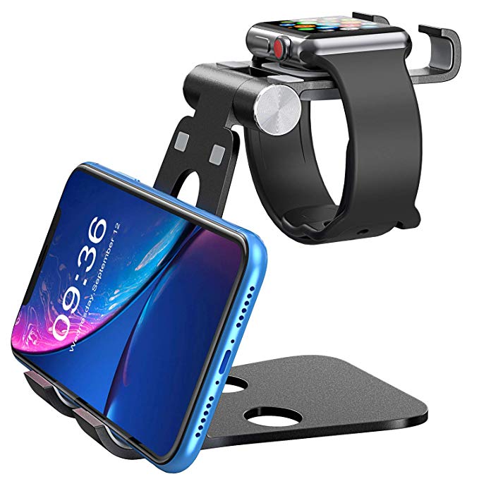 Cell Phone Stand, for Apple Watch Charging Stand, iPad Holder, Comsoon 3 in 1 Universal Aluminum Stand for iPhone Xs Max/XR/ 8 Plus, Galaxy S10, iWatch Series 4/3/2/1 & All Tablets (Black)