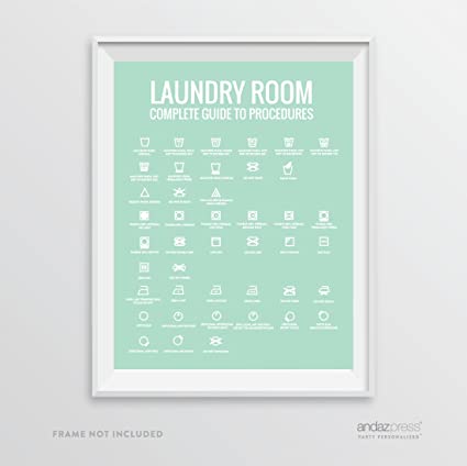 Andaz Press Laundry Room Wall Art Decor Signs, 8.5 x 11-inch Poster, Mint Green Print, Complete Laundry Room Guide to Procedures, 1-Pack