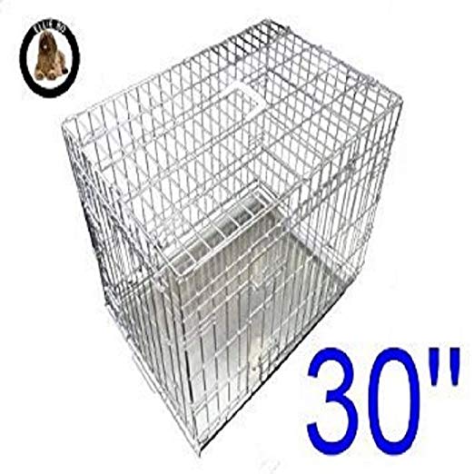Ellie-Bo Dog Puppy Cage Medium 30 inch Silver Folding 2 Door Crate with Non-Chew Metal Tray