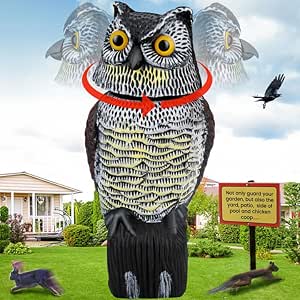 Owl Decoys to Scare Birds Squirrels Away,Fake Owl Decoys to Scare Squirrels with Rotating Head,Scarecrow Plastic Owl Decoy to Keep Birds Away,Garden Owls Bird Scare Devices for Outdoor Patios(Big)