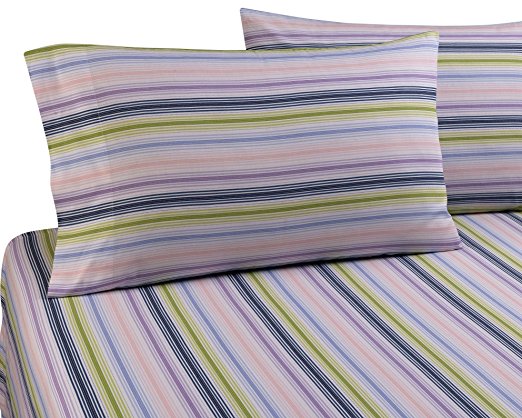 PILLOWCASES by DELANNA, 100% Cotton Percale Weave Standard Size 20" x 30" Includes 2 Pillowcases Crisp, Comfortable, Breathable, Soft and Durable (Standard, Multi Stripe)