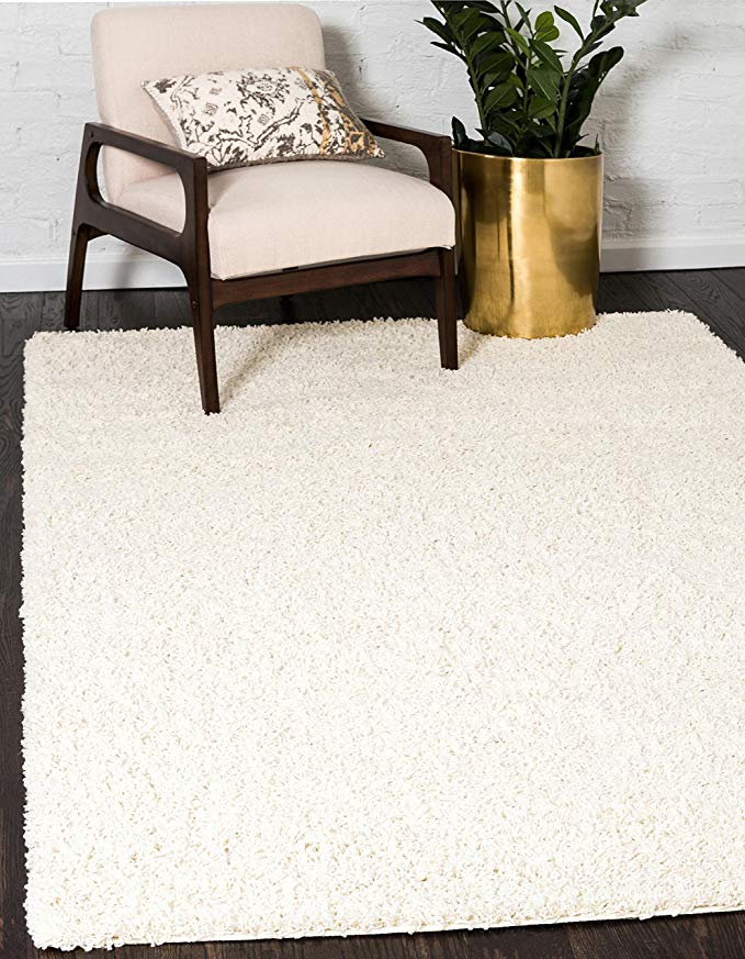 Unique Loom Solo Solid Shag Collection Modern Plush Pure Ivory Area Rug (12' 0 x 15' 0)