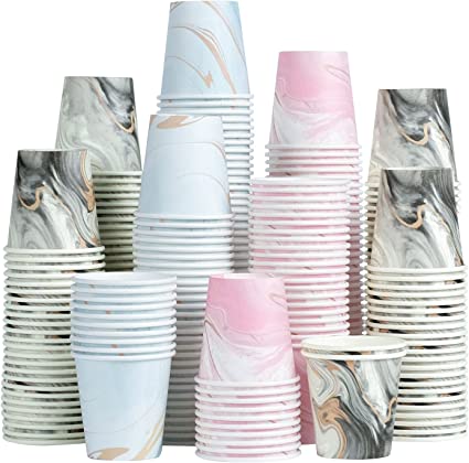 [600 Pack] 3 oz Disposable Paper Cups, Small Bathroom Cups, Mouthwash Cups, Mini Colorful Espresso Cups 3 OZ, Paper Cups for Party, Picnic, BBQ, Travel, Home and Event(Marble)