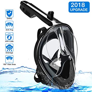 FOLKSMAT Full Face Snorkel Mask, 180°Panoramic View Diving Mask with Anti-Fog and Anti-Leak with Adjustable Head Straps Design for Adults & Kids