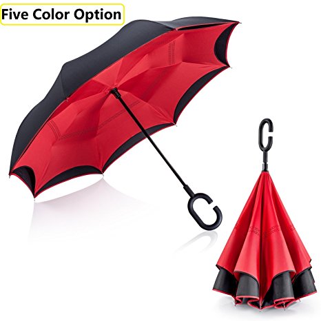 Unbreakable Inverted/Reversible Umbrella by Tooge for Car Use- Best Umbrella of Sunproof and Windproof-Double Layer Auto Inside-Out Folding Self-Standing for Women and Men