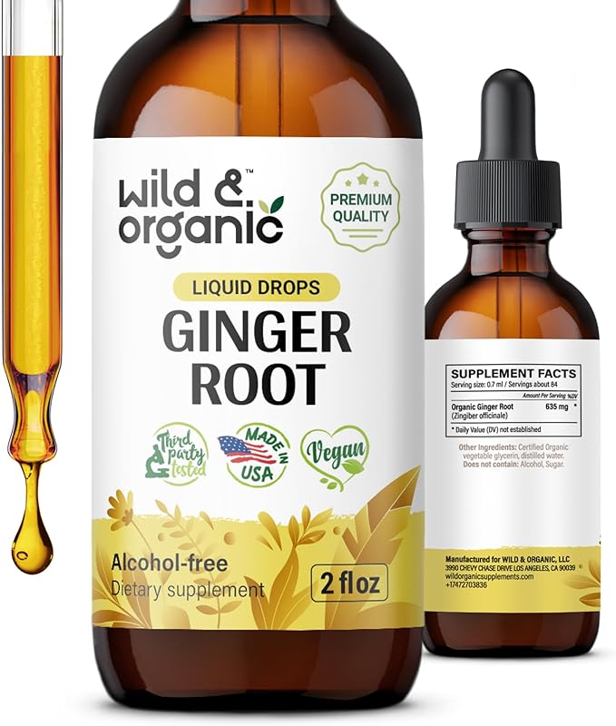 Ginger Liquid Extract - Organic Ginger Root Drops - Ginger Supplements for Digestive Support - Vegan, Alcohol Free Tincture - 2 fl oz