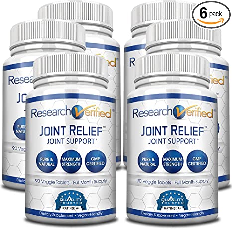 Research Verified Joint Relief - 100% Natural Glucosamine, MSM and Turmeric, Boswellia + Vitamins for Joint and Muscle Support - 6 Bottles (6 Months Supply