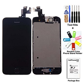 cellphoneage Replacement LCD Display for iPhone 5S with Digitizer Touch Screen, Camera FaceTime, Pre-Installed Home Button and Toolkit - Black