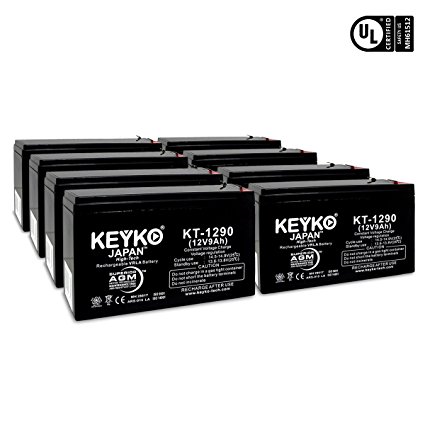 KEYKO Genuine KT-1290 12V 9Ah / REAL 9.0Ah Battery SLA Sealed Lead Acid / AGM Replacement ( F2 Terminal ) - 8 Pack
