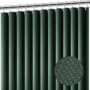 Clara Clark Hunter Green Shower Curtain - Waterproof Shower Curtains for Bathroom, Waffle Shower Curtain Fabric, Thick Bathroom Curtain, Fabric Shower Curtain 72x72, Hotel Quality Cloth Shower Curtain