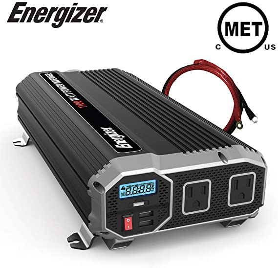 Energizer 1100 Watts Power Inverter 12V to 110V, Modified Sine Wave Car Inverter, DC to AC Converter with Dual 110 Volts AC Outlets and 2 USB Ports 2.4A ea - METLab Approved Under UL Std 458