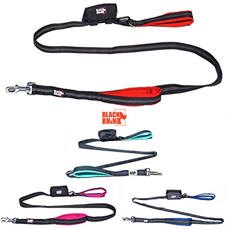 Black Rhino The Comfort Grip - Heavy Duty Dual Handle Dog Leash for Med - Large Dogs | 6' Long | Double Handle Lead for Dog Training Walking & Running Neoprene Padded Handles - Poop Bag Pouch Included