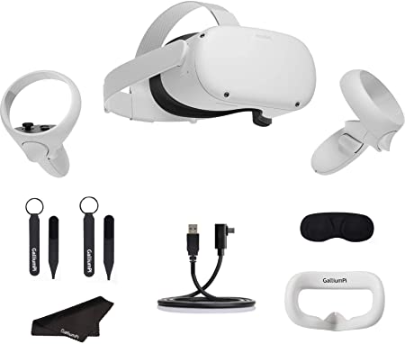 Oculus Quest 2 All-in-One VR Headset 256GB - Advanced Virtual Reality Gaming Headset with GalliumPi Link Cable   Interfacial Cover   Knuckle Strap   Lens Cover   Cleaning Cloth Accessories Bundle