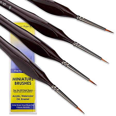 Small Paint Brush Miniature Brushes. Fine Tip Series 4pc 000 Paintbrushes Detail Set for Art Watercolor Acrylics Oil - Model Craft Warhammer Airplane Kits Nail Paint by Numbers Precision Hobby Paintin