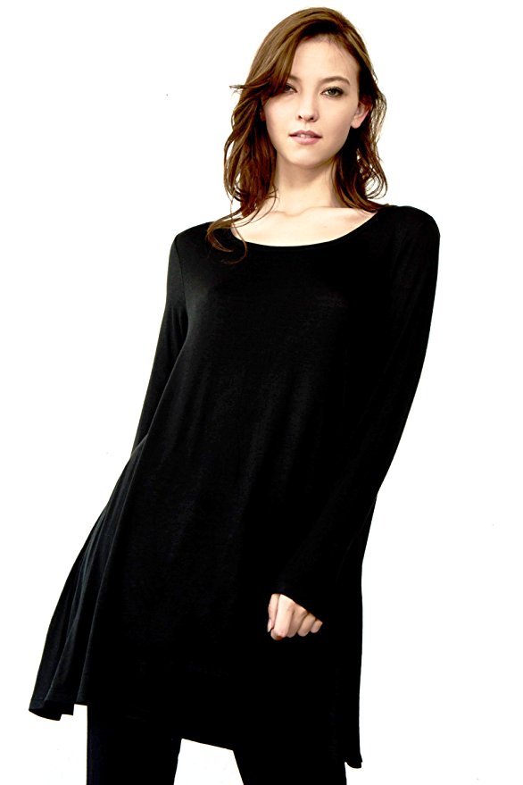 Women's Long Sleeve Easy Wear Jersey Tunic Dress with Side Pocket Various Colors