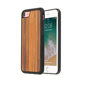iPhone 7 Case, iPhone 8 Wood Case, Ecante TPU Rubber Bumper Non Slip Shockproof with Real Solid Wood Case for Apple iPhone 7/iPhone 8