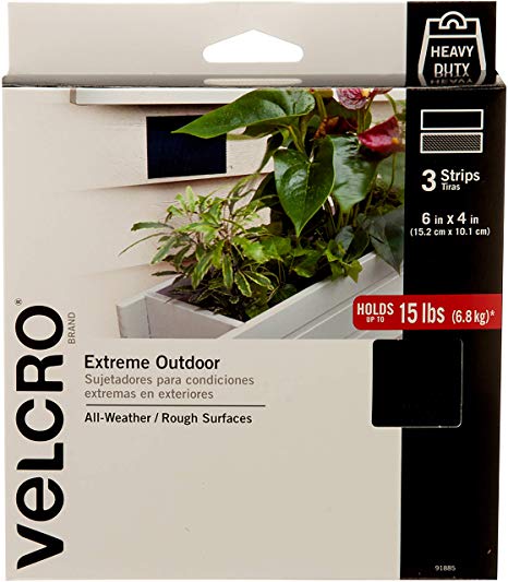 VELCRO Brand - Industrial Strength Extreme Outdoor | Heavy Duty, Superior Holding Power on Rough Surfaces | Strips – 6in x 4in | Black