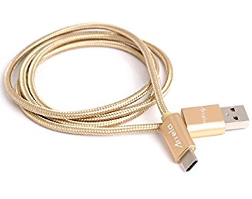 Arrela Type C Cable [1 pack] 3.3ftType C to Type A Braided Nylon Cable with Aluminum Connector for Macbook, LG G5, Nexus 6P,Nexus 5X, charging cable data sync, AC98 Gold