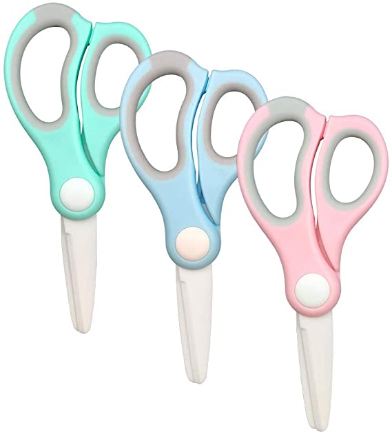 Ceramic Scissors for Baby Food,Safety Healthy BPA and Lead Free Portable Toddler Shears with Protective Blade Cover and Travel Case, 2 Pack（Pink and Green）