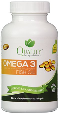 Omega 3 Fish Oil, Triple Strength, Highest Quality, Burpless, Non-GMO, 60 gelcaps